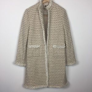 River Island Brown Cream Tweet Fringed Long Coat